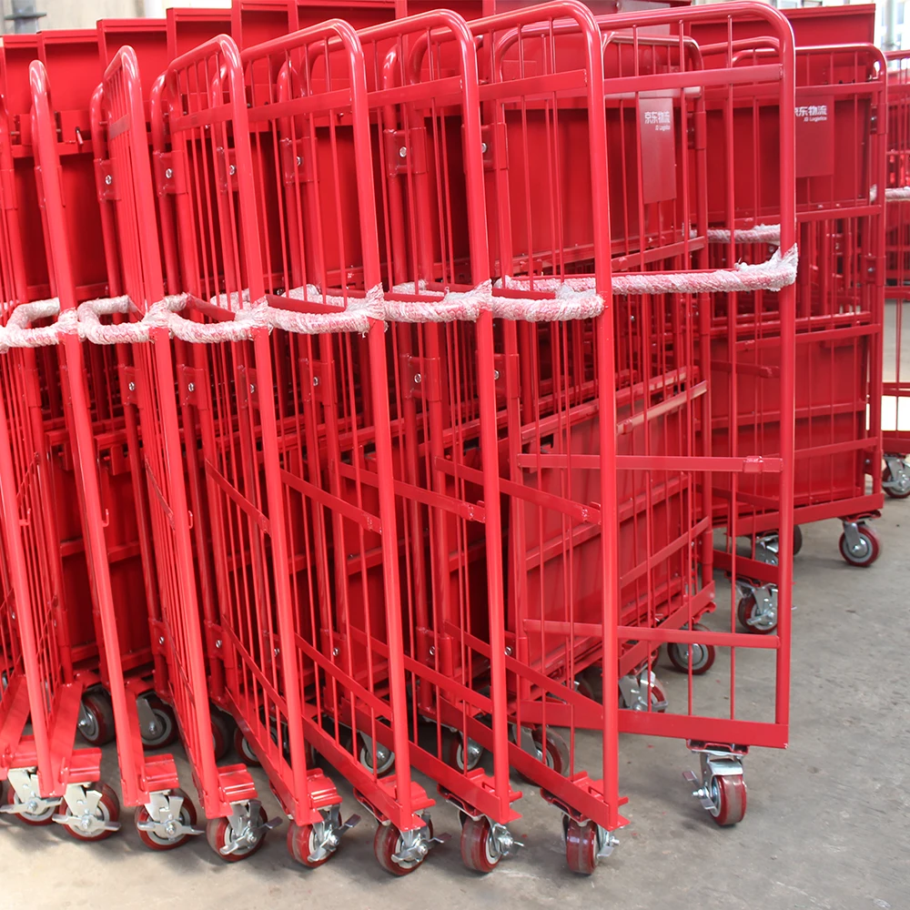 3 sided logistics roll container folding hand trolley metal pallet cage