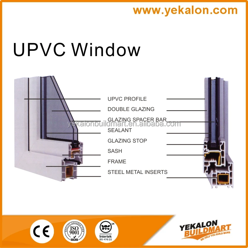 Yekalon Environmental UPVC window Casement pvc window profile