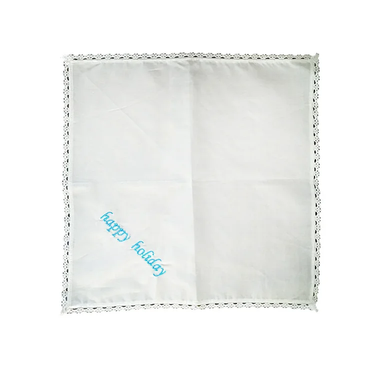Fashion Custom Service Lady Cotton Embroidered Lace Edge Handkerchiefs for wedding happy tears