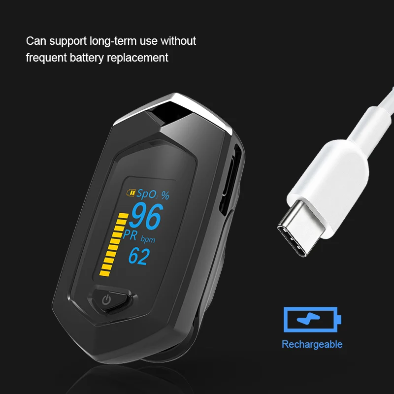 
Yonker USB recharge Jumper OLED blood oxygen Rate SPO2 Rechargeable finger pulse oximeter Monitor Black 