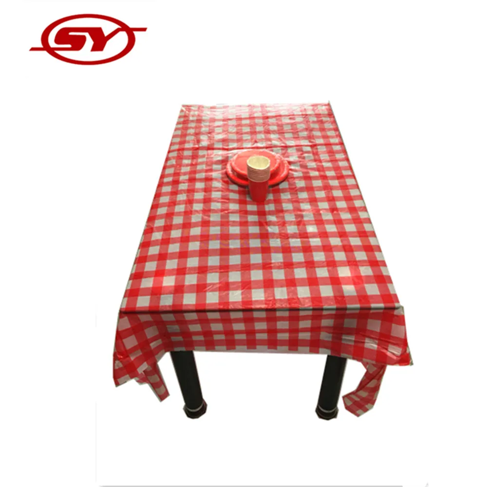 
custom disposable red printed plaid tablecloth 