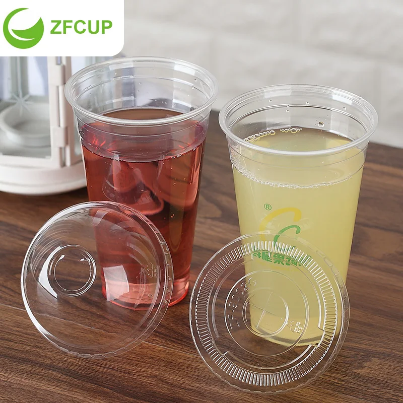 ZFCUP Hard and Thick PET Disposable Plastic Cup With Lid and Straw