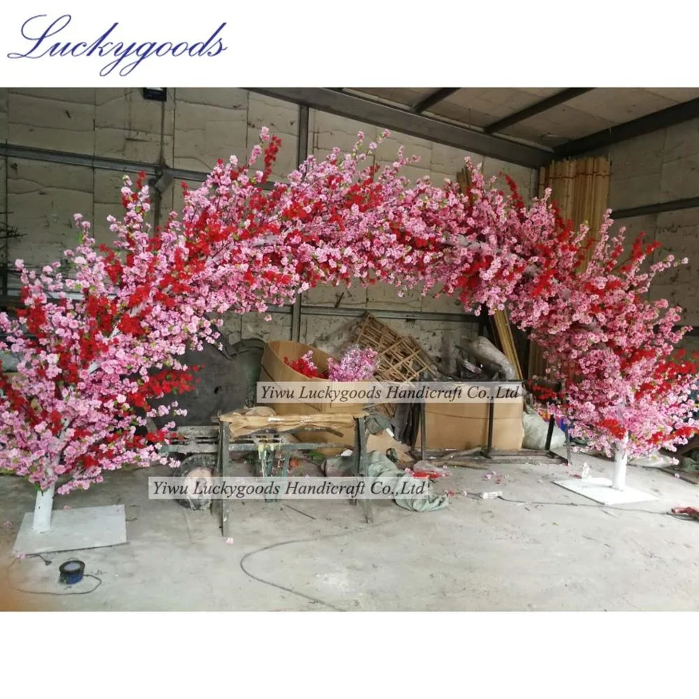 LG20190617-1 Wedding flower arch backdrop Elegant pink peach blossom flower tree backdrop wholesale