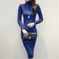 2016 New Sweater Women Autumn Winter X Long Turtleneck Knitting Dress For Women Package Buttocks Basic