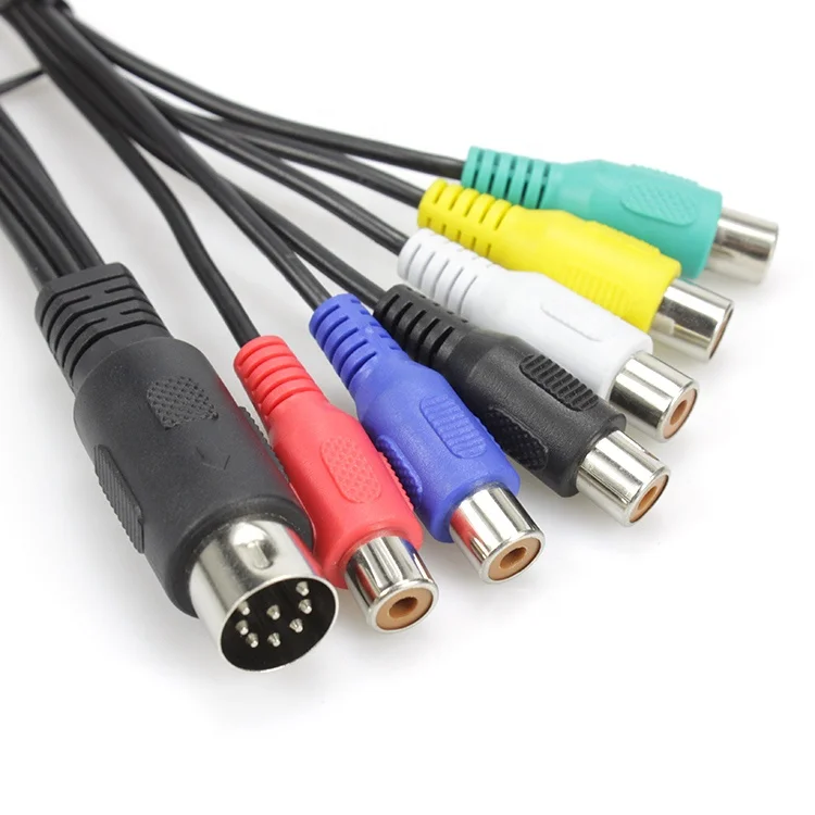 8 Pin Male Din Plug to 6 RCA Female  Audio Cable  RGB Composite Video Cable