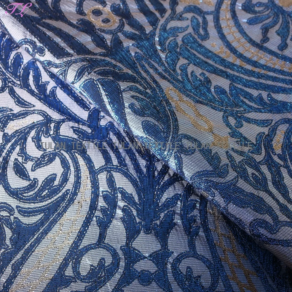 100% полиэстер индийская металлическая жаккардовая ткань для платья, ткань для одежды