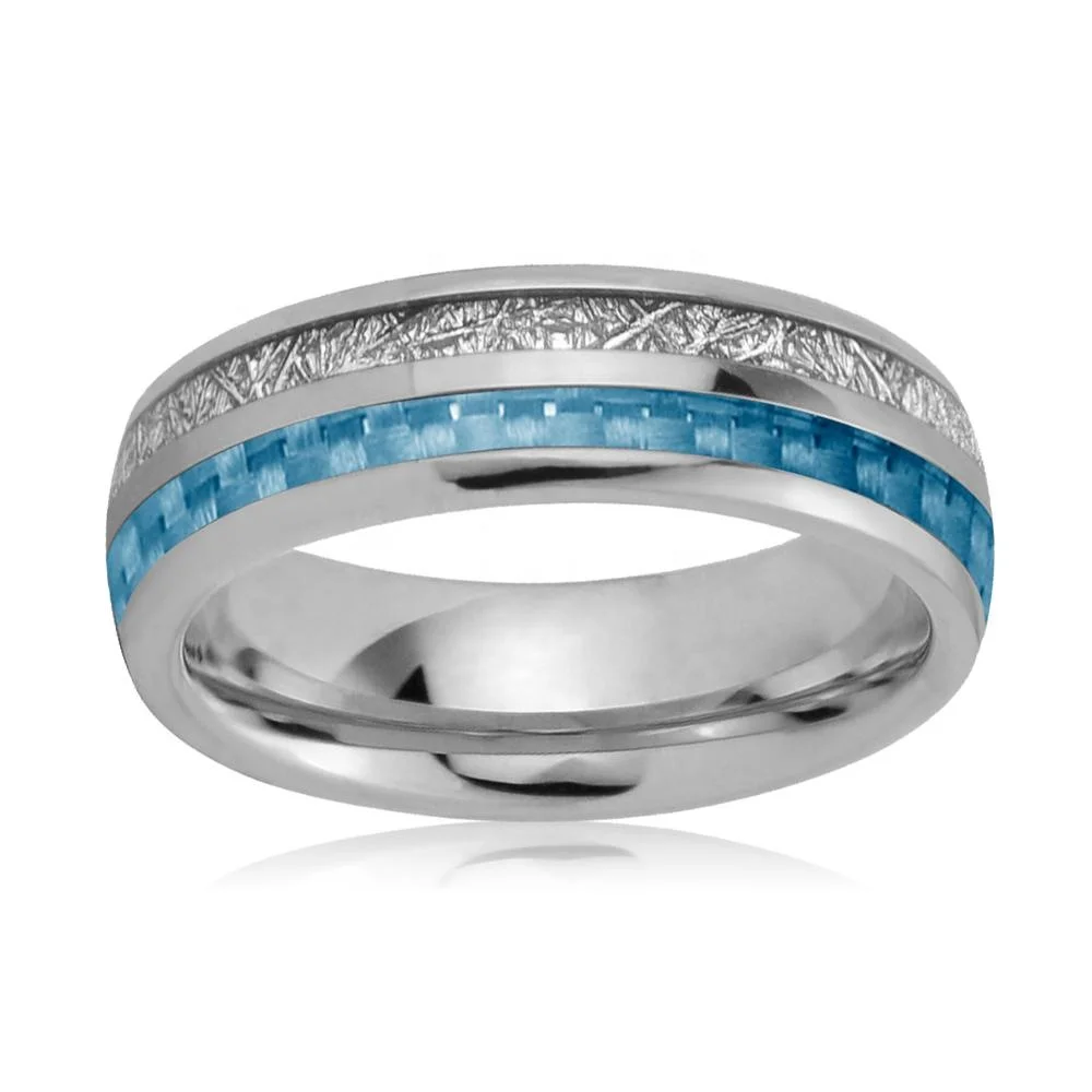 Синее кольцо из углеродного волокна и метеорита