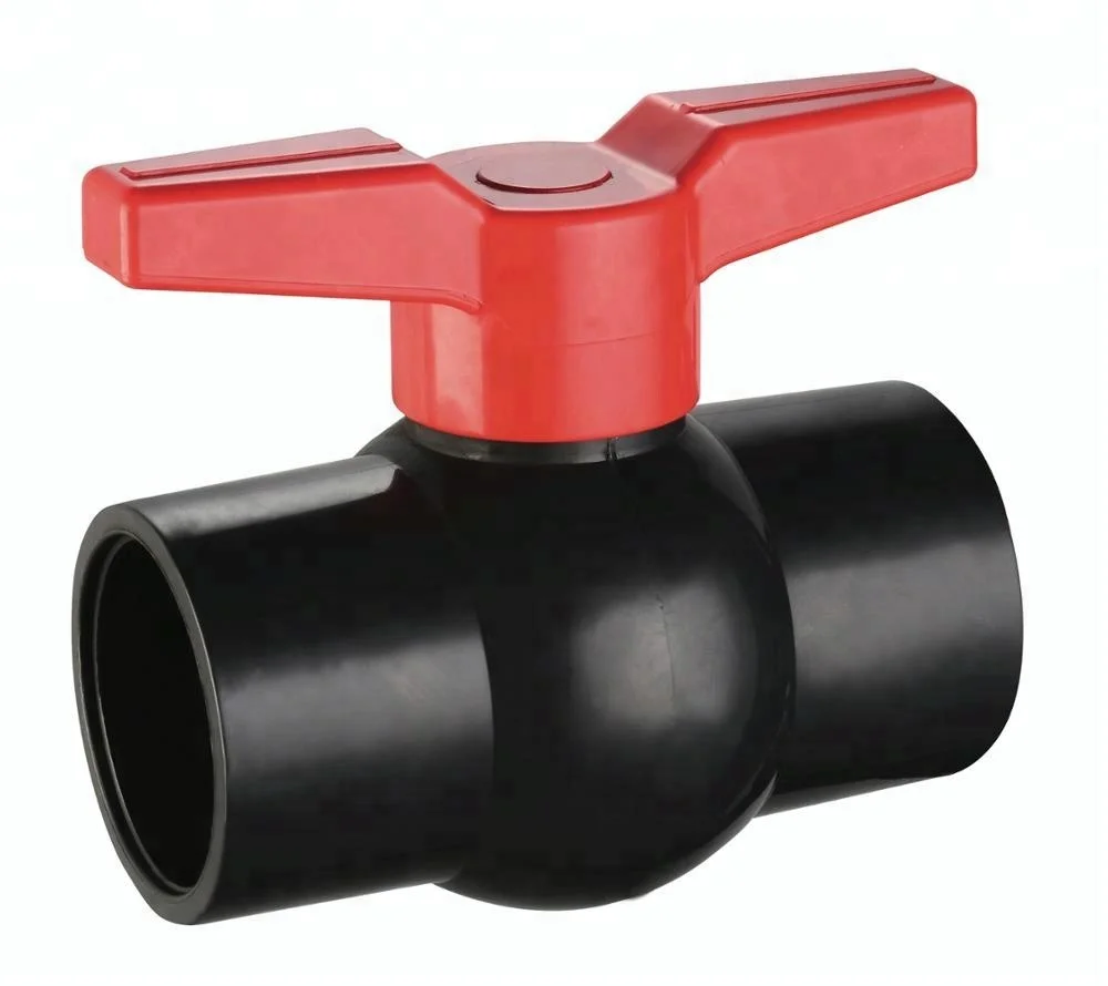 Plastic Red one-way Handle gray Body uPVC compact Ball Valve