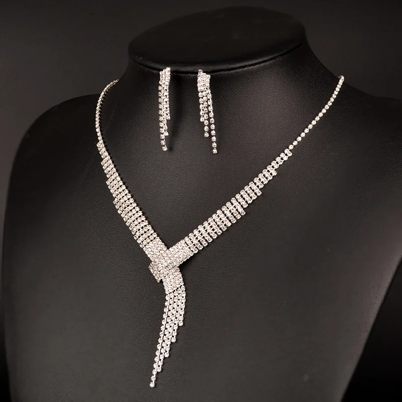 European wholesale crystal necklace and earring bride jewelry set