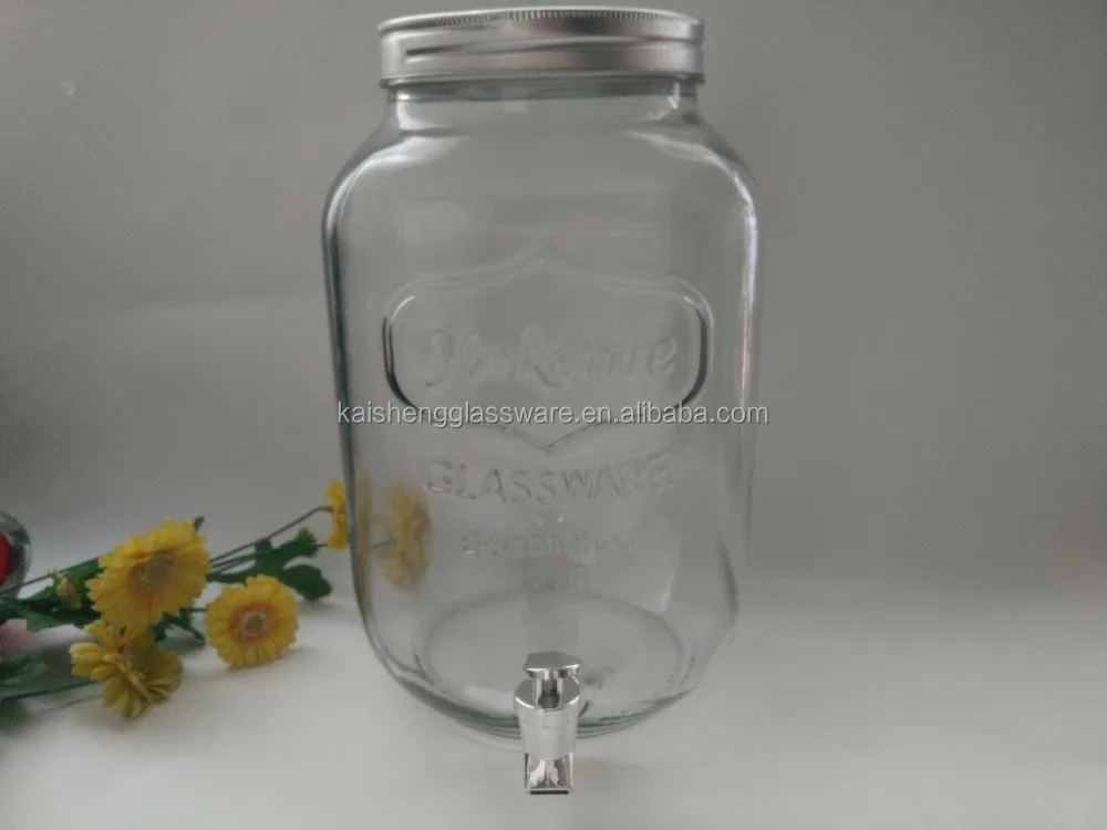 
large round clear fruit juice&wine dispenser glass jar with tap 