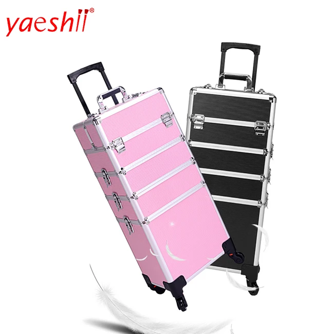 Yaeshii Aluminium Professional 4in1 Beauty Hairdressing Trolley Cosmetics Organizer Makeup Vanity Case With Legs