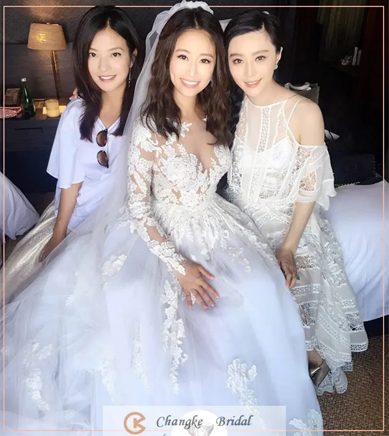 
Manufacturer Muslim Wedding Dress Star Lin Xin Ru Long Sleeve See Through Lace Custom Made Bridal Gown 2016 