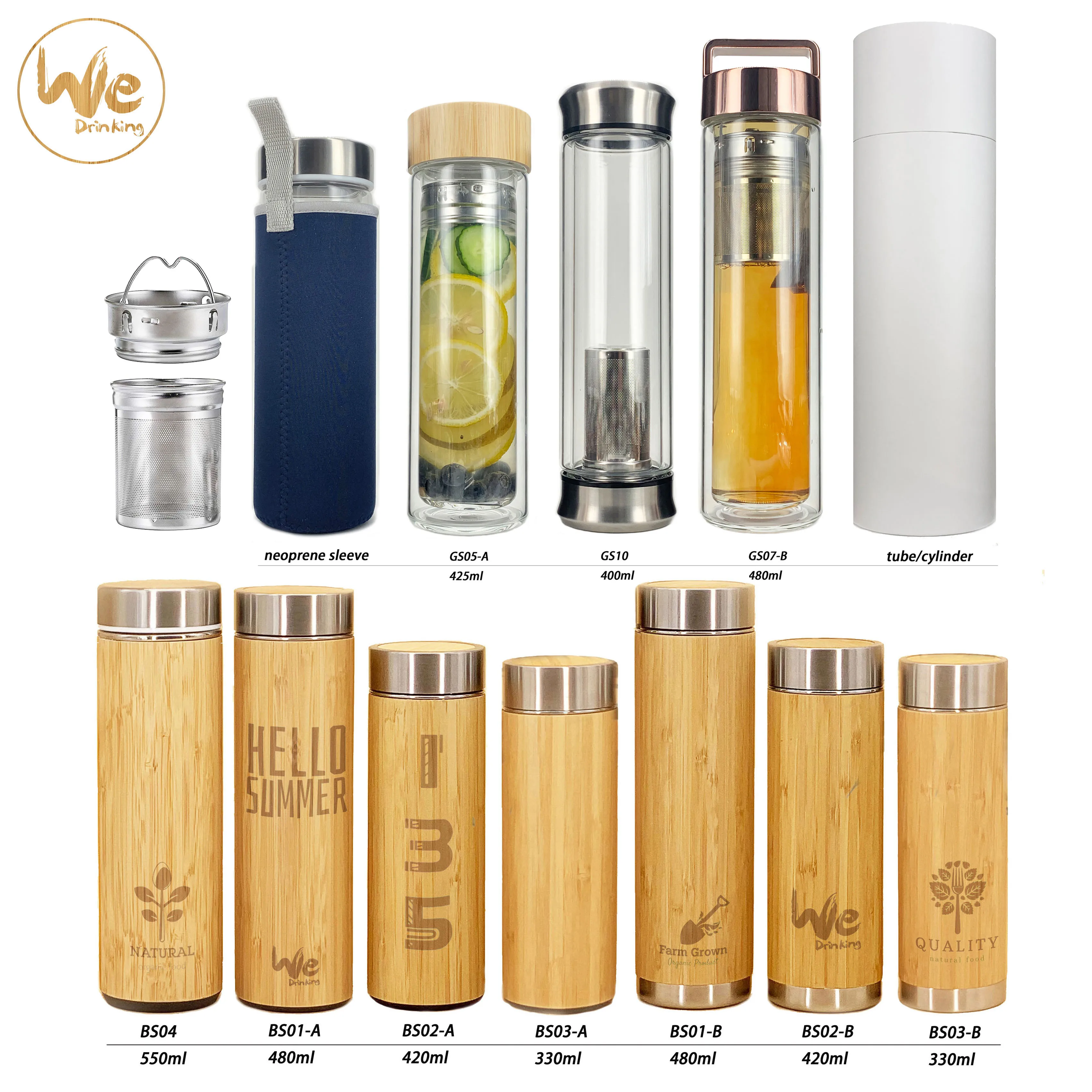 BS01-B 480ml 17oz Bamboo Tea Tumbler with Tea Infuser and Strainer Mesh Filter for Brewing Loose Leaf and Detox Tea On The Go