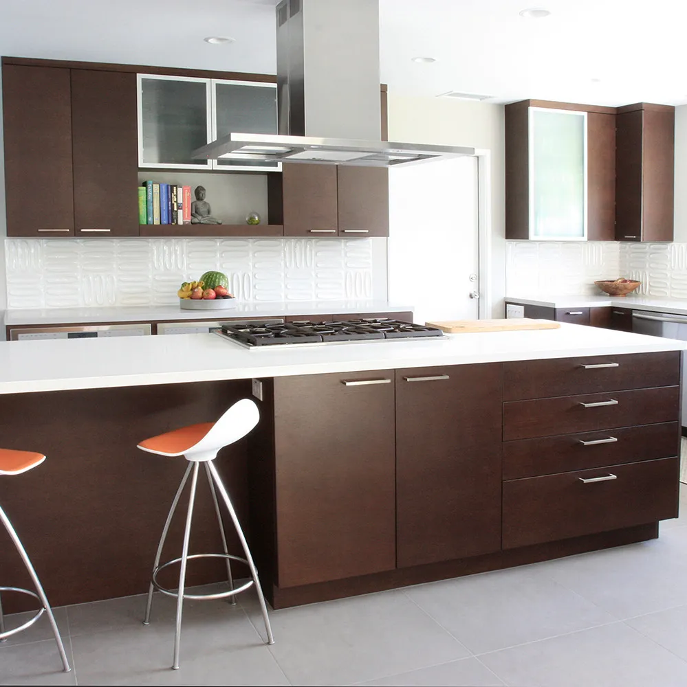 Online high quality solid wood walnut kitchen cabinets with artificial stone bench top