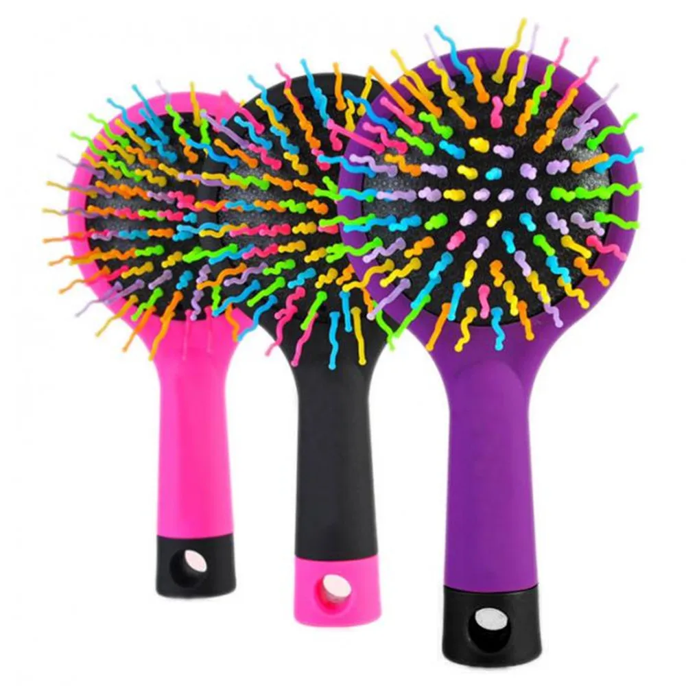 1 Piece  Rainbow Volume Anti-static Magic Travel Hair Curly Straightener Massage Comb Brush Styling Tools With Mirror