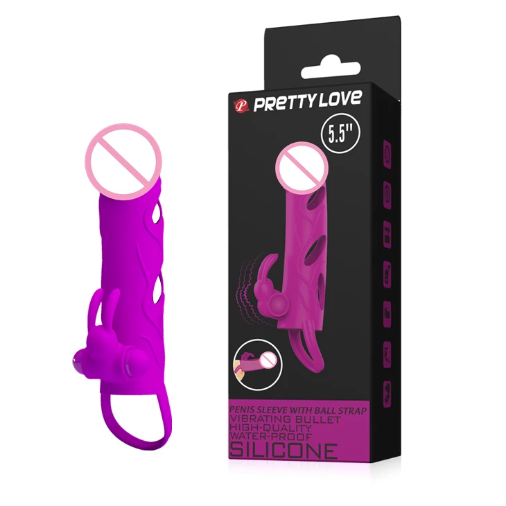 Vibrating Rabbit Sleeve Penis Extension with Bullet Soft Condom Vibrator