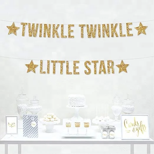 Подвесной баннер из настоящей блестящей бумаги, украшение для детской комнаты, Золотой блестящий нанизанный мерцающий маленький звездочек