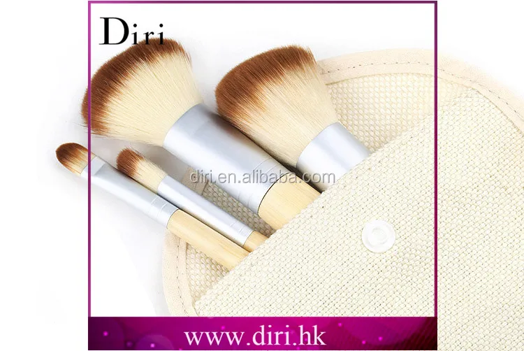 Diri 5pcs Small Travel Makeup Brush Kit Synthetic Natual Wood Bamboo Eco Friendly Make Up Brush