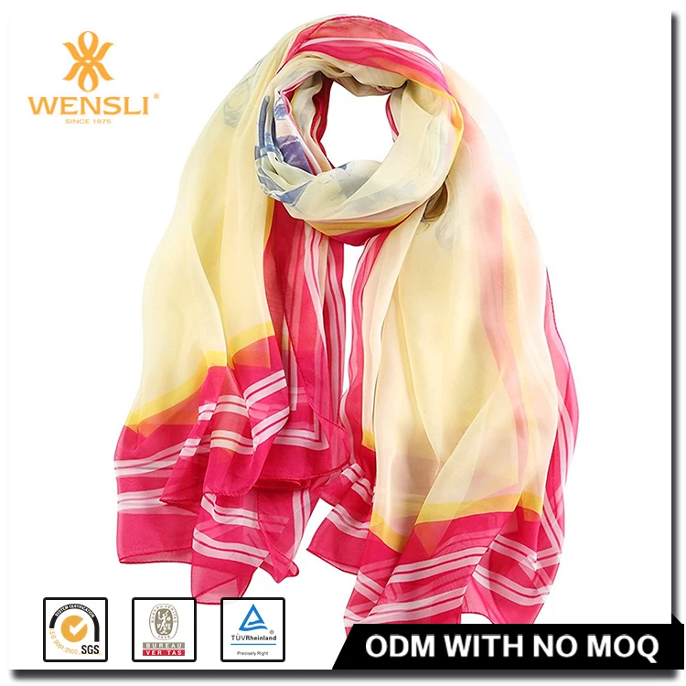 Печатные Длинные Чистого Шелка Испанский Шифон Равнине Шаль