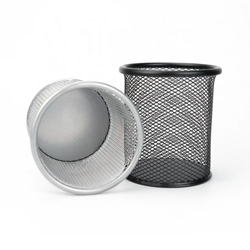 Wholesale China suppliers office desktop pencil holder desk table wire iron steel round Black metal mesh Pot pen cup