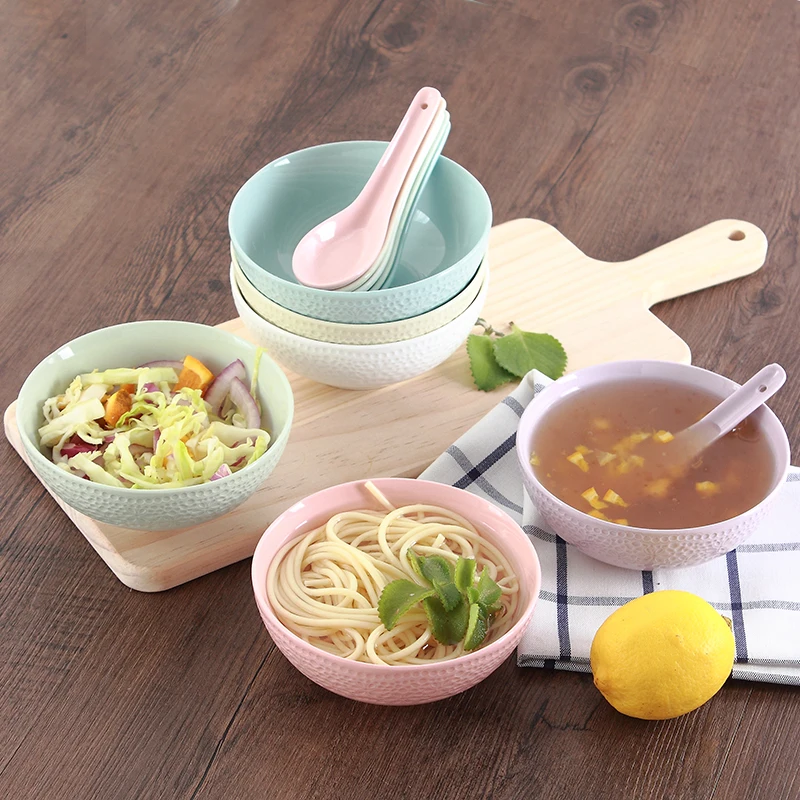 WKTB180 plain colored clay chaozhou wedding porcelain ceramic embossed soup noodle rice cereal bowl