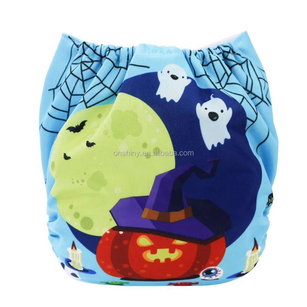 Custom Logo Cute Cartoon Halloween Hot Sale Washable Reusable Pocket Baby Cloth Diaper
