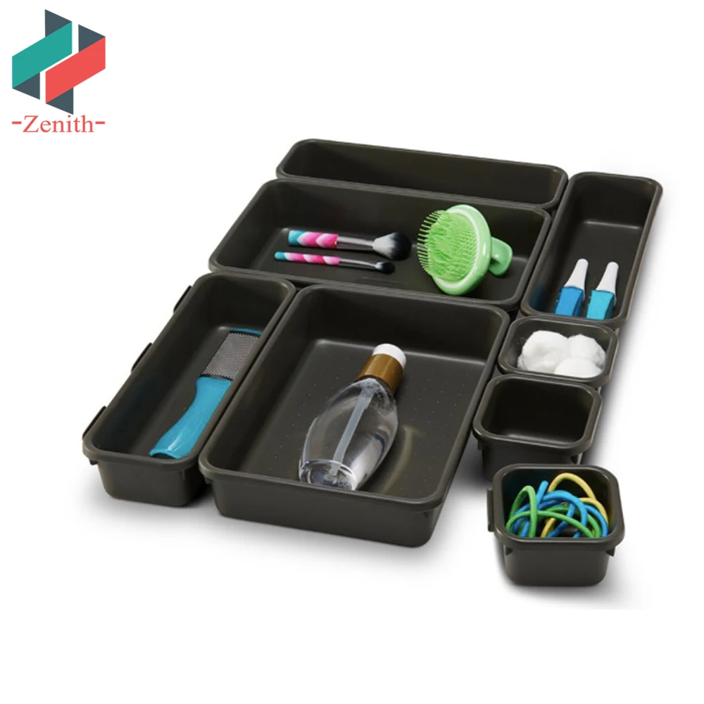 
ZNF00073 Plastic 8 Pcs Drawer Organizer Dividers for Bathroom Cosmetic Makeup and Kitchen Silverware Cutlery Utensil Tool Box 