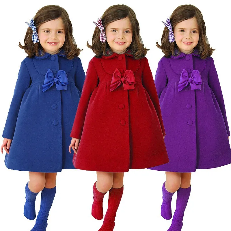 Wholesale Girls Bowknot Coat Windbreaker Outerwear Clothes Children Winter Jacket for Girls