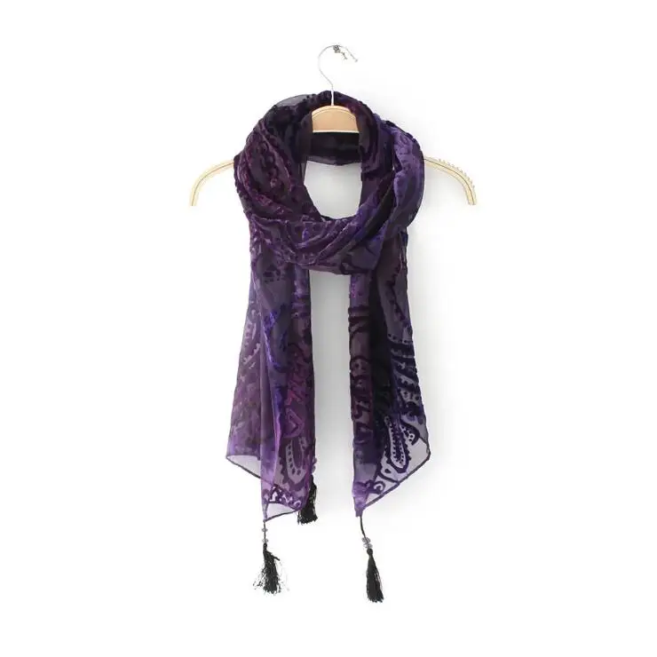 hot sale fashion silk velvet scarf with beads long 42% Viscose 58% Nylon burn-out velvet shawl