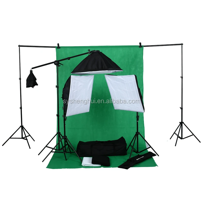 
Photography Kit Photo Studio Lighting Softbox Muslin Backdrop Background with Three Softbox Light Bulbs Stand Set 