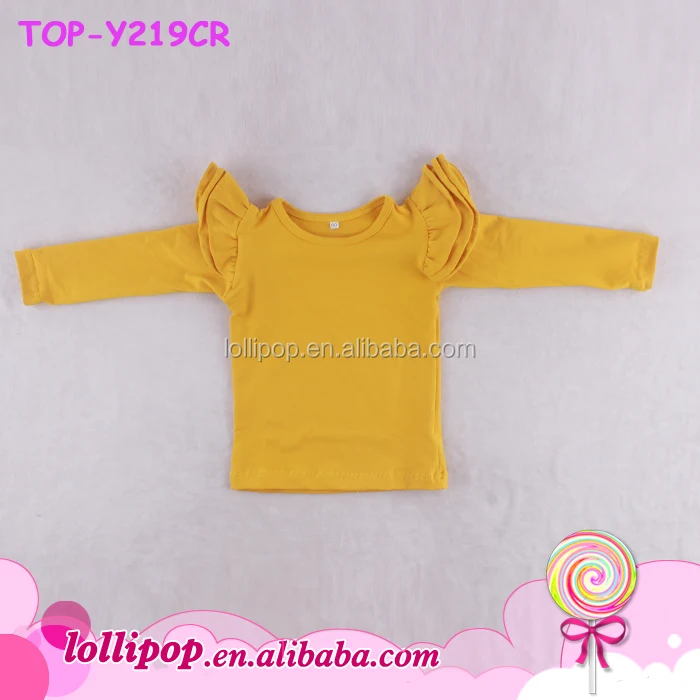 
USA Apparel baby girl flutter frock designs photo girls o-neck blank tee infant clothes cotton long sleeve triple flutters tops 