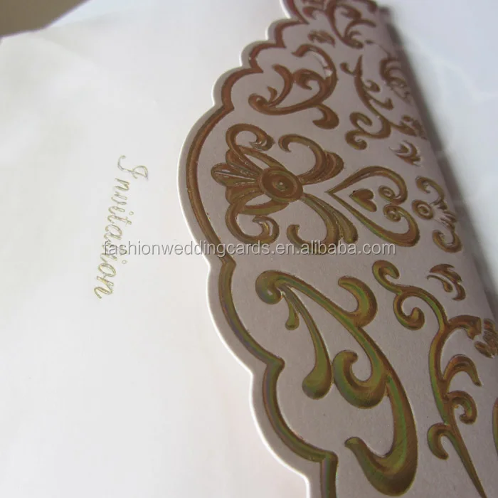 Fancy Printable Hot Foil Gold Embossed White Greeting Card Wedding Invitations custom thank you cards