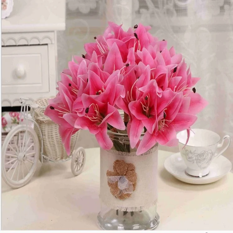 Wholesale artificial tiger lily flowers In Bulk tiger lily silk flowers Tropical 9 heads tiger lily  Flower