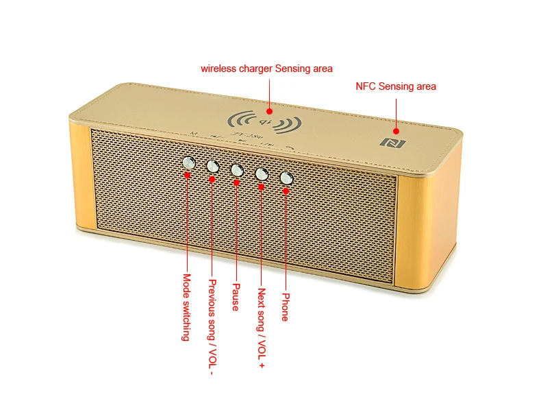 hot selling  blue  speaker wireless charger with radio and alarm Build-in Mic Support Time Displayer TF Card NFC