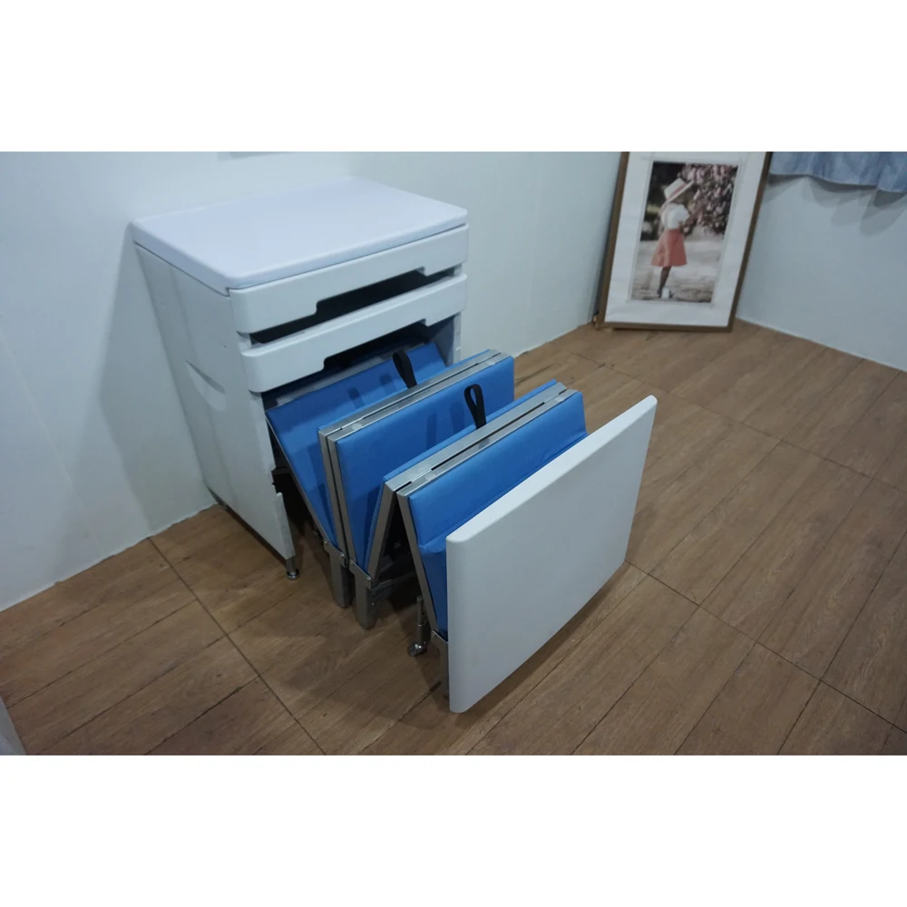 High Quality Single Accompany Break Folding Bed with Easy Clean PU Leather Pillow Six-Fold Steel Frame for Hospital Bedroom Use