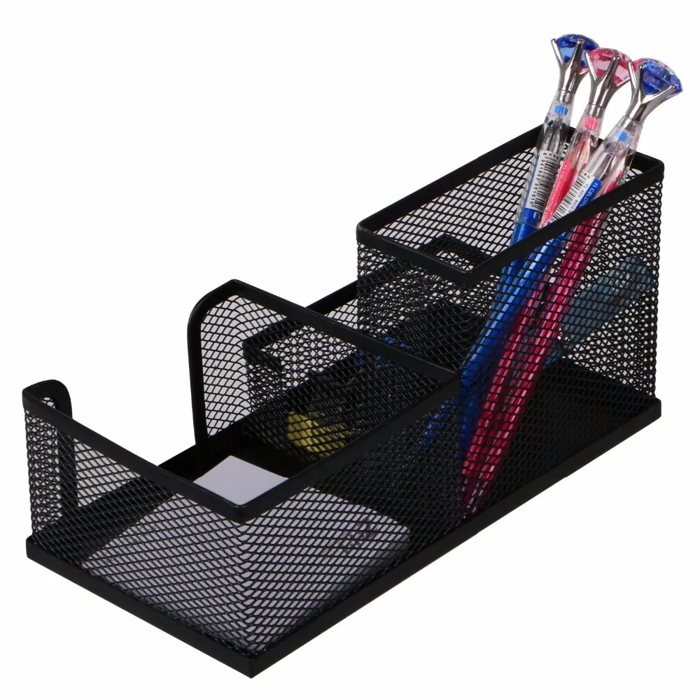Wholesale Home Office School desktop stationary multifunctional black Metal Pen Desk Organizer
