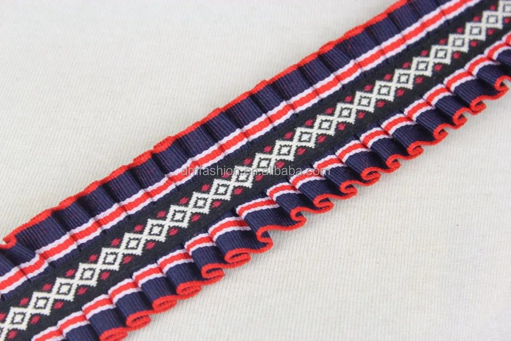 Wholesale custom ruffle woven ribbon for ethnic garments