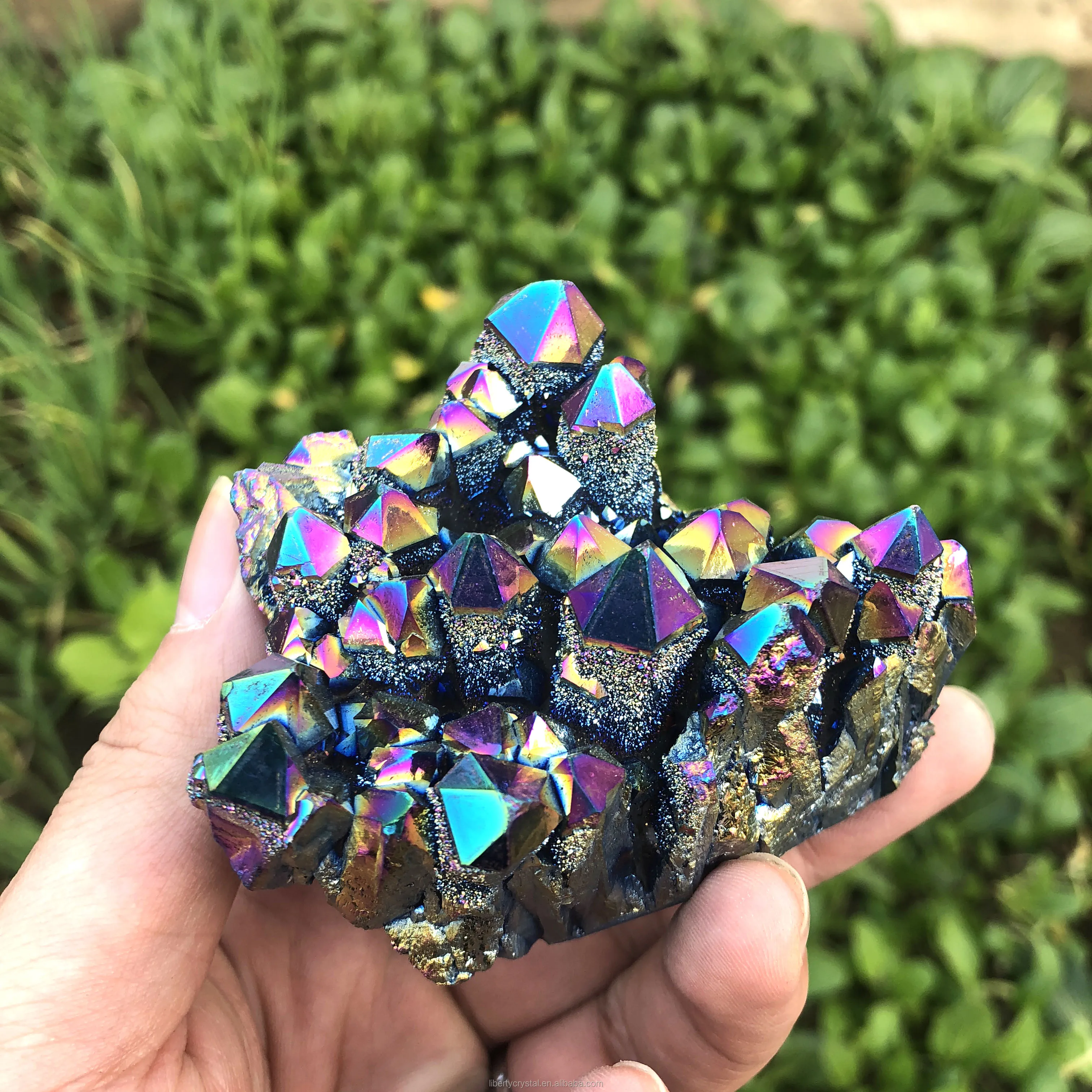 
Natural Rainbow Aura Crystal Clusters Titanium Coated 