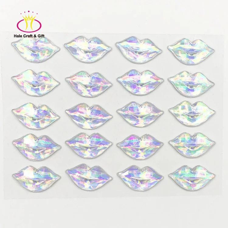 DIY Self Adhesive Back Glue Cute Lip Crystal Acrylic Rhinestone Sheets Sticker