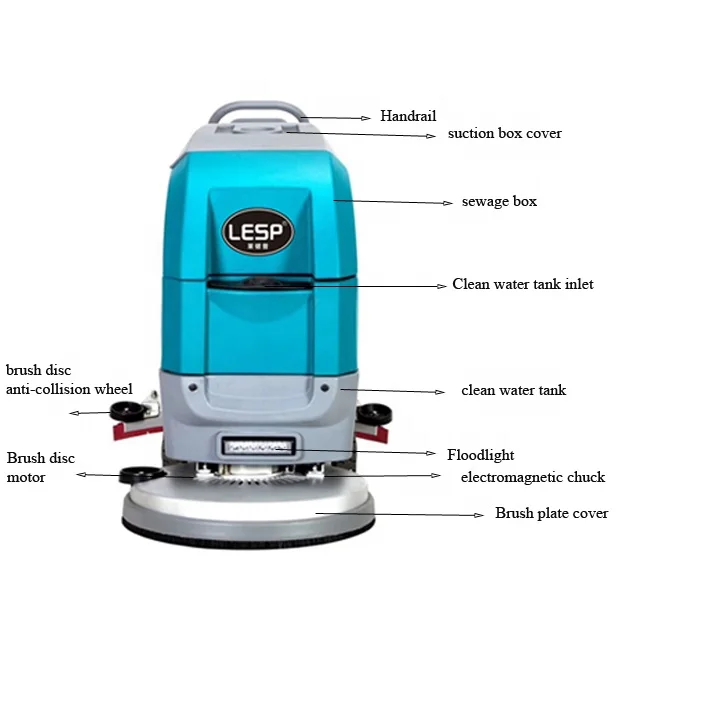 Battery powered electric hand compact floor scrubber with battery chargers