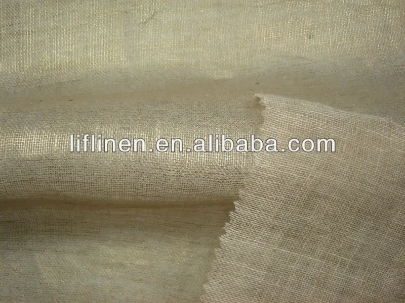 light weight natural watercolor linen metallic gold foil fabric
