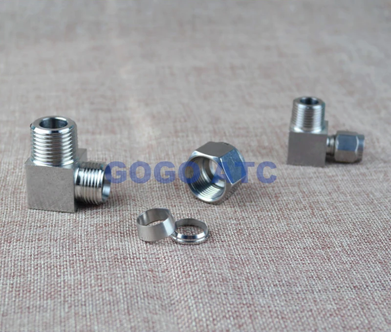 High quality ZG1/8 male thread O.D 1/8 inch hard tube stainless steel 304 Right angle elbow braidede waoter hose connector