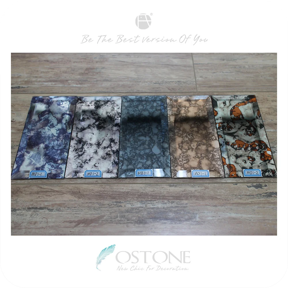 Different Thickness Antique Mirror Flat Glass Tile Rectangle Beveled Edge Mirror Tiles