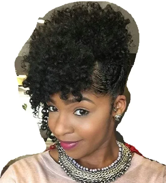 120g Short natural  kinky curly human hair drawstring ponytails Clip ins natural hair puff pony tail