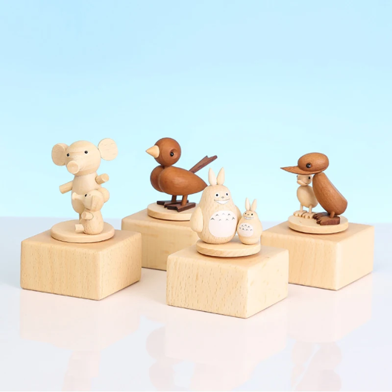 Wholesale crafts custom logo mini cartoon Rotating wooden music box
