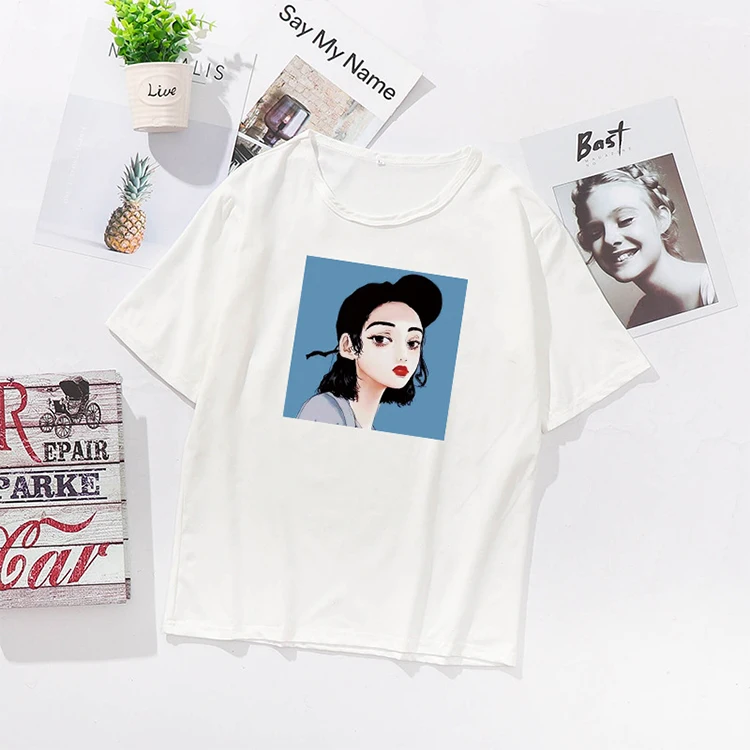 Wholesale Vintage Girls Polyester Spandex Printed T-shirt Women