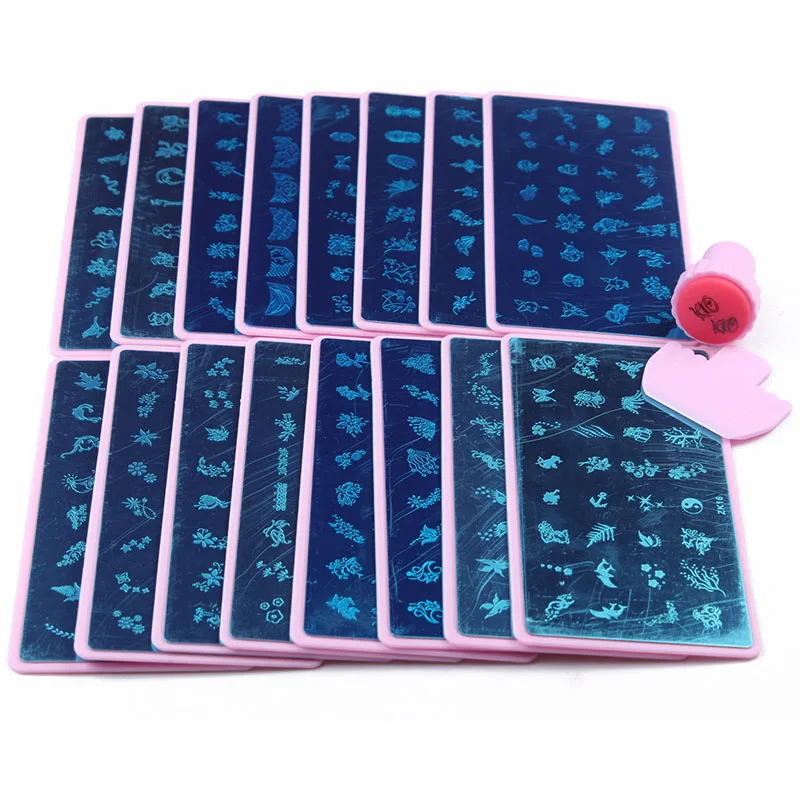 The Factory Price 6*12 Metal Plate With Pink Plastic Holder Nail Art Image Custom Nail Art Stamping Plates