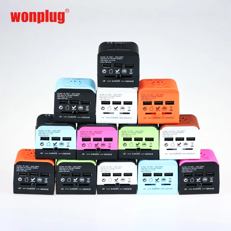 All in One Power Adapter Plug Multi Adaptor Universal Travel kit with 3USB Travel EU/UK/USA/AUS Standard universal Plug 5V 3A