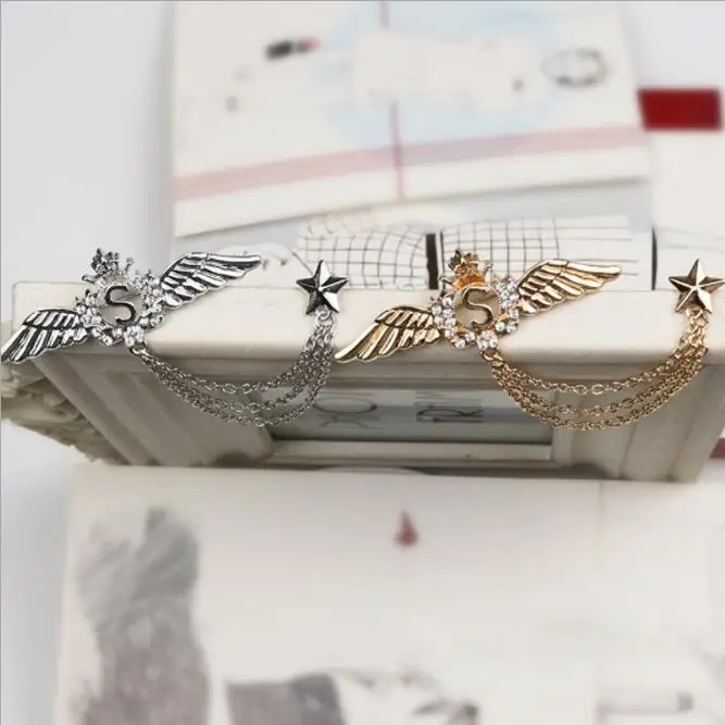 wholesale New Alloy Silver England Tassels Chain Brooch For Men Suit Brooches Pins Fashion Jewelry