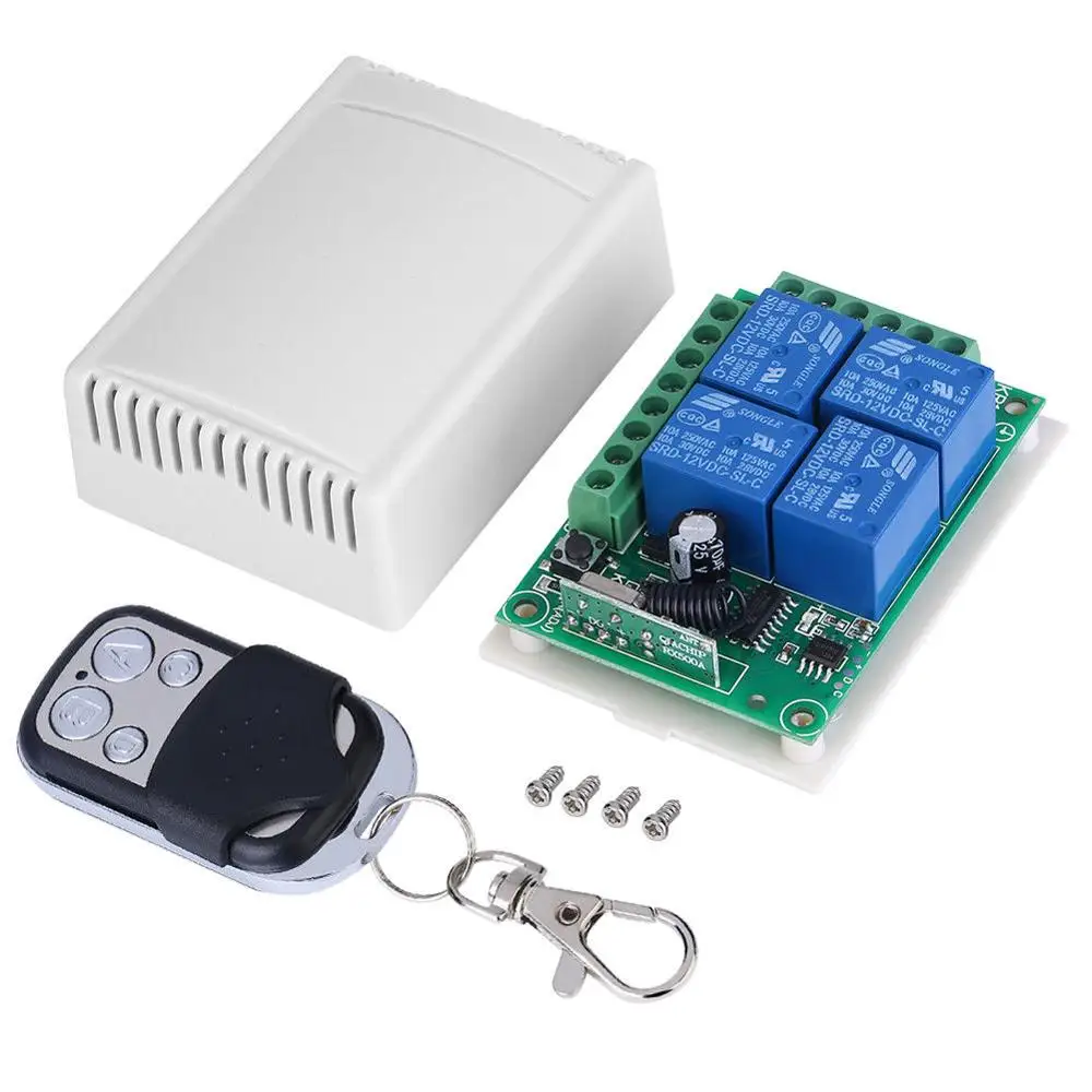 12V 4 Channels 4 Buttons Universal Wireless Remote Control Switch Relay Receiver RF Remote Transmitter